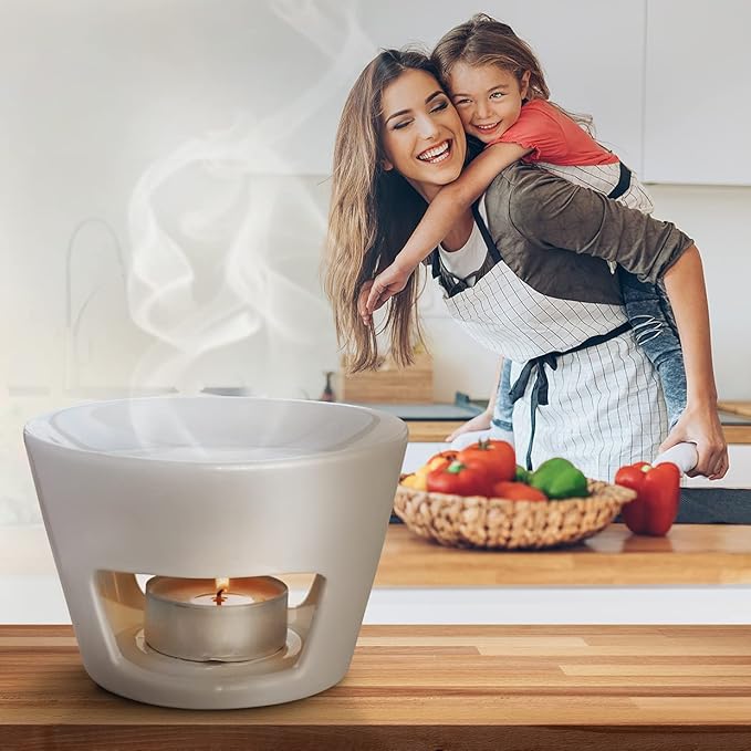 AROMATIKA - Oil Burner White - Large Ceramic Oil Burner - Best for Aromatherapy - Relaxation - Spa - Aroma Lamp - Aroma Burner (5.9 x 3.9 in) - 3 Candles Free