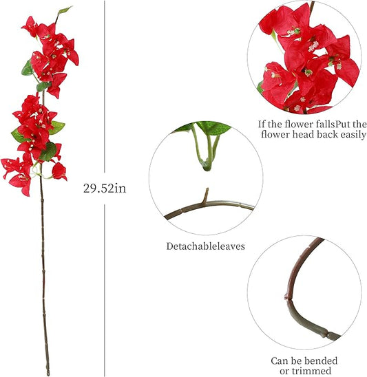 10PCS Bougainvillea Artificial Flowers 30" Silk Fake Bougainvillea Branches Faux Flowers Vines for Home,Garden,Wedding,Party,Indoor and Outdoor,Floral Arrangement and DIY Decor(red)