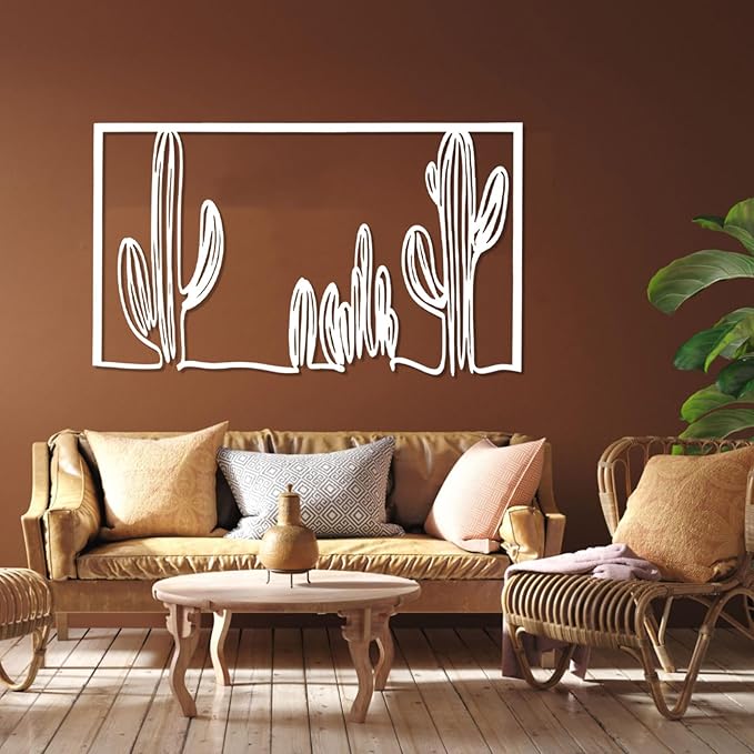 vinwipe Metal Cactus Wall Art, Cactus Metal Wall Decor, Minimalist Cactus Line Wall Art, Southwest Desert Decorations, Nature Decorations (Gold, 24"x14"/60x35cm)