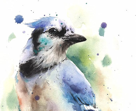 Watercolor Blue Jay Wall Art Print - Perched Bird Painting - Animal Decor