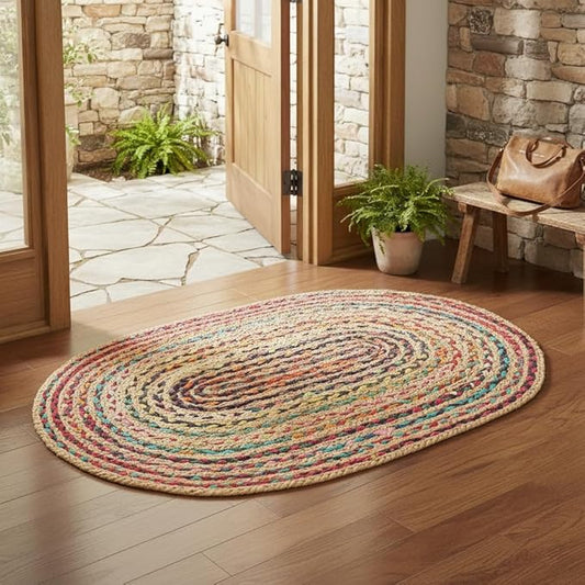 REDEARTH · Jute Cotton Chindi Area Rug - 2'x3' Oval Rug, Handwoven, Non-Shedding, Soft & Durable – Multi Tones for Home Décor in Living Room, Dining Room, Bedroom, Set of 2