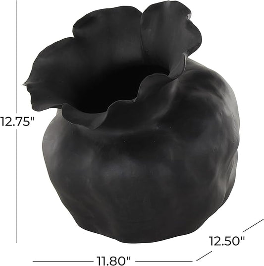 Deco 79 Ceramic Abstract Decorative Vase Floral Inspired Centerpiece Vase, Flower Vase for Home Decoration 12" x 13" x 13", Black