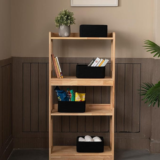 4 Pack Small Storage Shelf Baskets for Organizing, Mini Woven Rope Storage Bins for Towels, Cute Decorative Closet Organizer,Baby Nursery, Gift Empty Baskets -11.81''Lx7.87''Wx4.72''H-Black