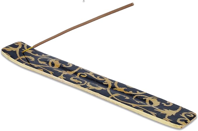 Yajna Traditional-Handmade-Burner Wooden-Incense-Stick-Strip-Holder Ash-Catcher-Stand for-Aromatherapy-Meditation-Yoga (Beautiful Mind) 10 Inches, Pack of 2