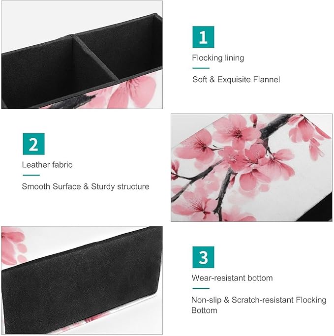 Fashion Desk Pen Holder PU Leather Desk Organize Decor, Makeup Brush Storage Branch Of A Flourishing Tree Cherry Flowers Blossoms Spring Theme Art