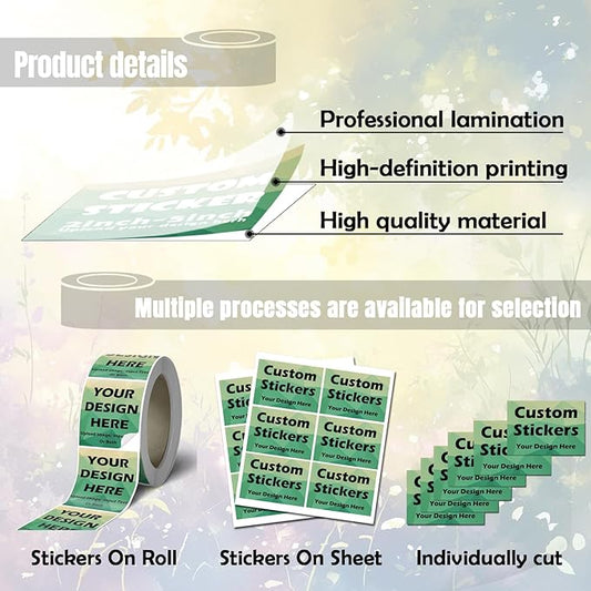 50-1000 Custom Stickers Waterproof Labels with Any Logo Text Name Image Photo Personalized Sticker Roll for Business/Address/Thank You Stickers Customized