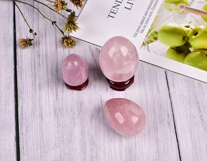 AMOYSTONE Natural Rose Quartz Crystal Stone Egg for Healing Reiki Home Decors Large Easter Egg Height 3-3.5"