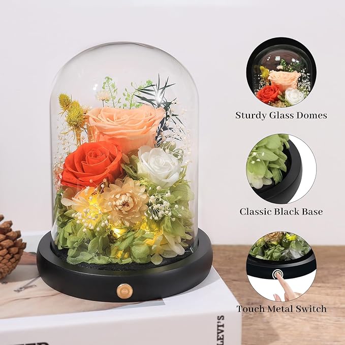 FIACO Preserved Flowers Rose Gifts for Women, Birthday Gifts Eternal Rose in Glass Dome Long-Lasting Real Forever Flowers Gifts for Mom Grandma Wife Girlfriend