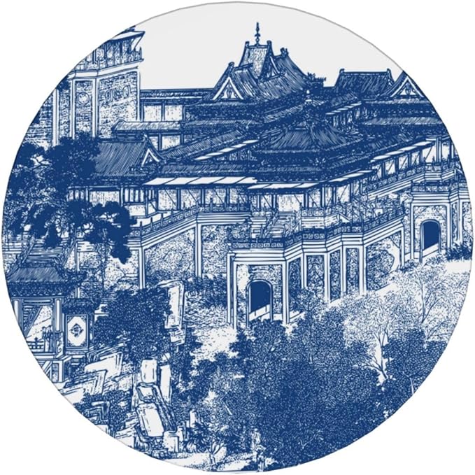 6 Pcs Ceramic Coasters with Holder Absorbent Drink Round Blue Chinoiserie Porcelain Inspiration Design for Home Table Coffee Cup Wine Beer Bar,Size 4.4 inches