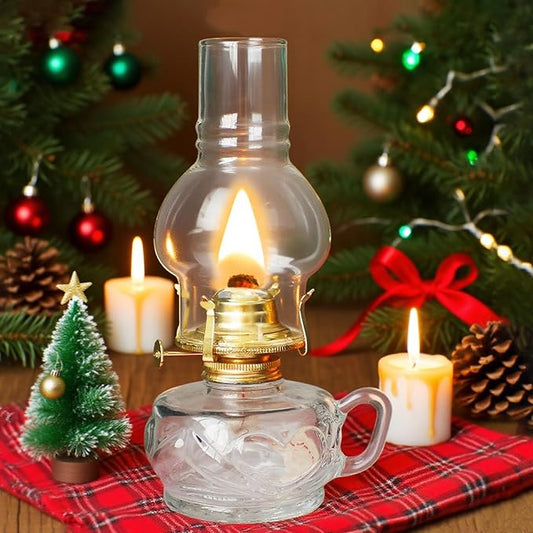Large Rustic Kerosene Lamp Lantern Chamber Antique Oil Lamps for Indoor Use Home Decor Lighting Vintage Glass Clear (Gold/Clear)