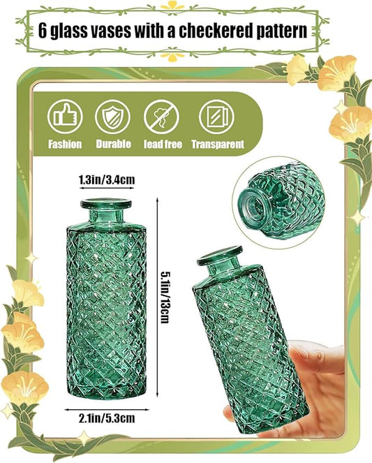 Bud Vases,6 Pcs Glass Vase Small Amber Bud Vases for Centerpieces, Vintage Vase for Centerpieces, Rustic Wedding, Home, Table Decor (Green)
