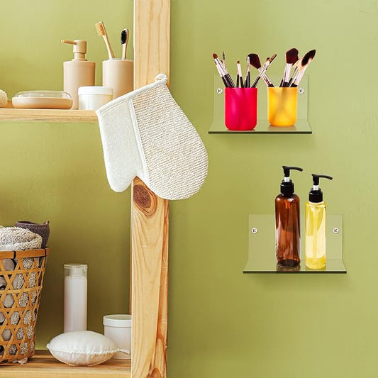 Yalikop 10 Pieces Small Floating Shelves for Wall 4'' Acrylic Mini Wall Shelf Acrylic Display Shelf Clear Hanging Shelves Room Decor for Bedroom, Bathroom, Living Room, Office