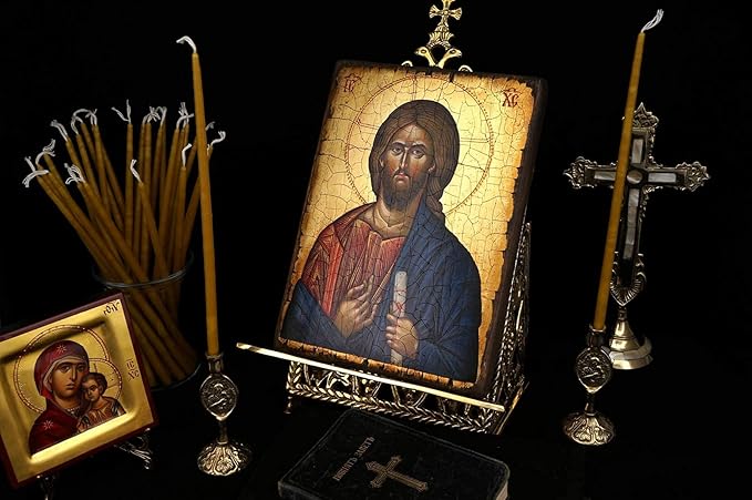 Theotokos Design Brass Candle Holder – Christian Candlestick for Thin Orthodox Candles, 3.74 in Height