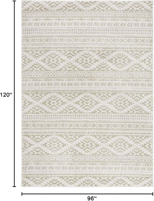SAFAVIEH Area Rug 8x10 - Tulum Collection - Large - Ivory & Sage, Moroccan Boho Tribal Design, Non-Shedding & Easy to Clean, Ideal for Living Room, Bedroom, Dining Space (TUL272H)