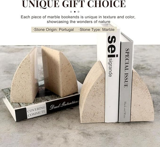 Koville Marble Bookends for Shelves, Large Bookends for Heavy Books, Non-Slip Heavy Duty Book Stopper for CD/Movies, Aesthetic Decorative Bookends for Shelves Table Home Decor(Brown)