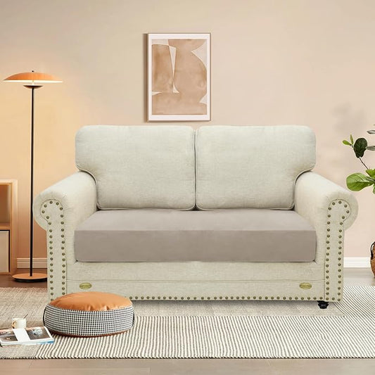 MAXIJIN Velvet Stretch Couch Cushion Covers Soft Loveseat Cushion Cover Replacement Sofa Seat Cushion Slipcovers RV Protector with Elastic Bottom (1 Piece Loveseat Cushion Cover, Khaki)