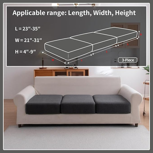 Sectional Couch Covers, Wear Resistant Stretch Sofa Covers Washable Soft Couch Cushion Covers Anti Slip Furniture Protector Sofa Slipcovers for Pets (3 Pieces 3 Seaters Cover, Dark Gray)