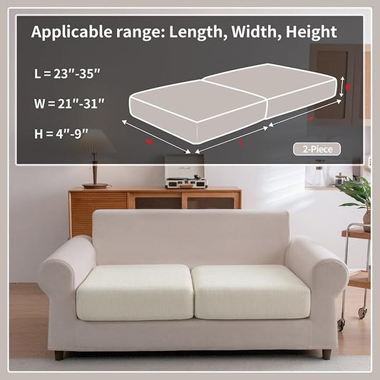 Sectional Couch Covers, Wear Resistant Stretch Sofa Covers Washable Soft Couch Cushion Covers Anti Slip Furniture Protector Sofa Slipcovers for Pets (2 Pieces 2 Seaters Cover, Ivory)