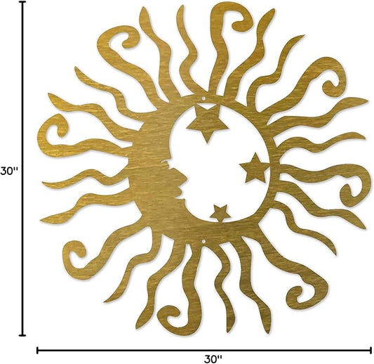 Riverside Designs Wacky Solar Moon Metal Wall Art Steel Outdoor Decor | Heavy-Duty and Waterproof | Made in USA (Gold, 30L x 30W)