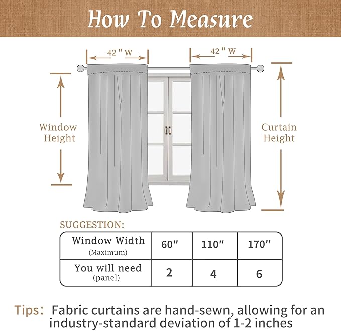 LAMIT 100% Blackout Short Linen Curtains for Cafe, 40 Inch Length Linen Textured Thermal Curtains Back Tab and Rod Pocket Neutral Panels with White Liner for Kitchen, 2 Panels, 42 x 40 Inch, Stone