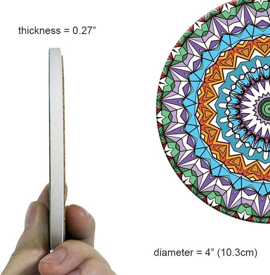 Coasters Set of 6 Mandala Pattern Ceramic Drink Coaster with Cork Base Modern Style Coasters for Mugs and Cups Office Kitchen 4 in