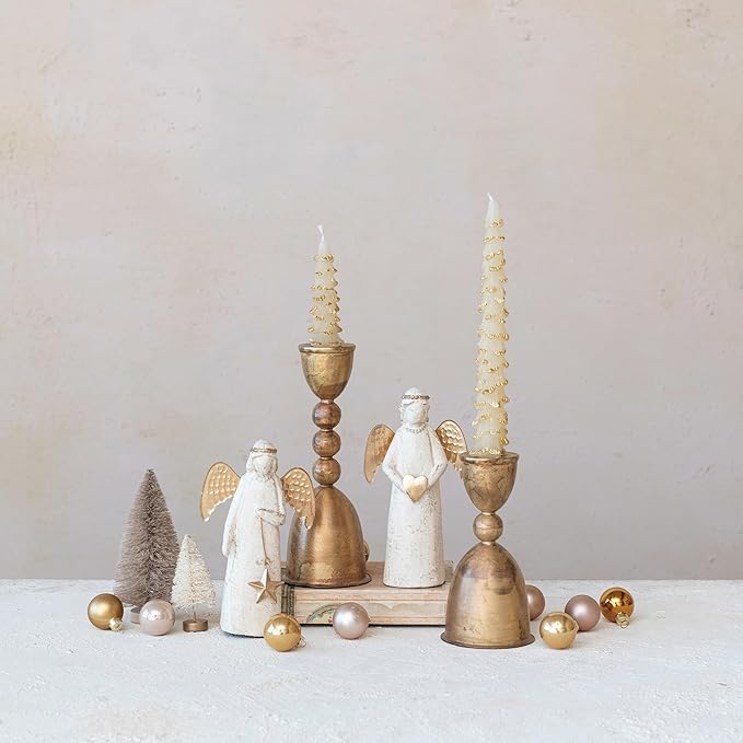Creative Co-Op Round Distressed Metal Taper Candleholder, Brass Finish