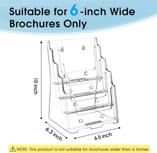 MaxGear Brochure Holder 4 Tier 6x9 inch Acrylic Literature Display Stand Clear Plastic Flyer Holder Wall Mount or Countertop Use for Pamphlets, Booklets, 2 Pack
