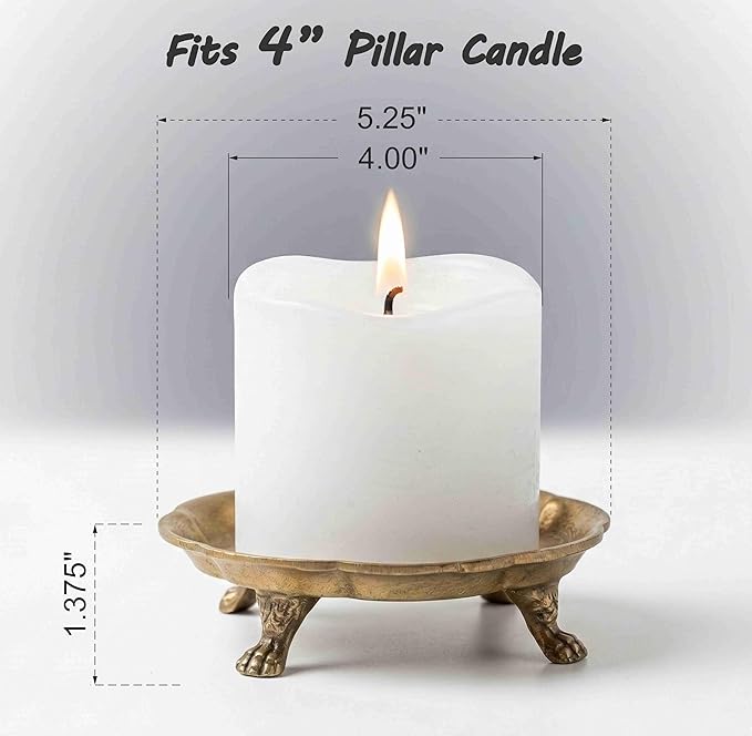 100% Solid Brass Clawfoot Pedestal Candle Dish – Vintage Style Decorative Candle Holder & Jewelry Trinket Tray– Heavyweight Brass Plate for Wax Candles, Rings & Small Accessories (ClawFootTray)