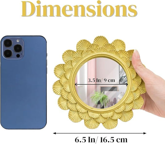 6.5" Vintage Vanity Makeup Desk Mirror, Small Gold Round Mirror for Table, Antique Scallop Edged Wall Mirror Decorative for Living Room Bedroom Dressing Tabletop