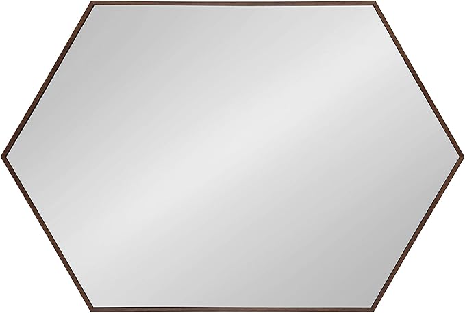 Kate and Laurel Rhodes Hexagon Wall Mirror, 24.75 x 36.75-Inches, Walnut Brown