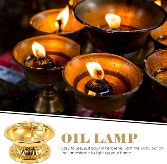 BESTOYARD Retro Brass 4-Inch Oil Lamp - Solid Brass India Oil Lamp Pyali Adjustable Wick, Indoor Use, Temple Worship, Home Decor, Buddha Candle Holder