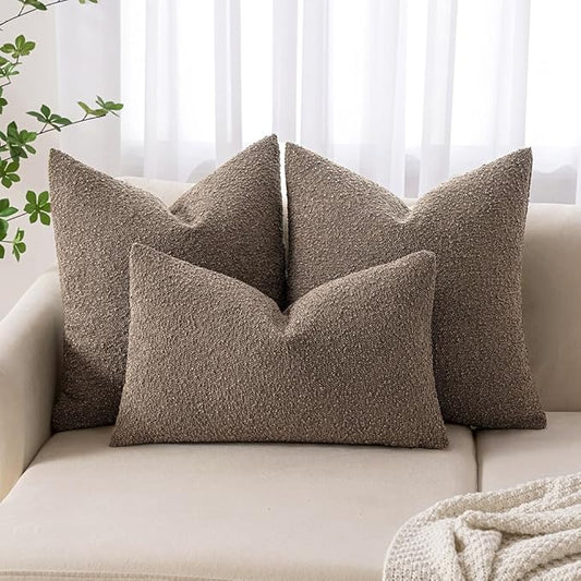 MIULEE 26x26 Decorative Euro Sham Throw Pillows for Bed Set of 2 Textured Boucle Neutral Winter Throw Pillow Covers Dark Brown Accent Solid Vintage Pillowcases Couch Sofa Livingroom Home Decor