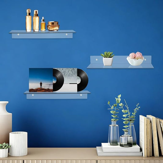 10Pcs Clear Acrylic Floating Shelf, L-Shaped Clear Acrylic Shelf Rectangle Floating Bookshelf Invisible Book Shelves for Bedroom Living Room Bathroom Office Wall, 11.81x4.07Inch
