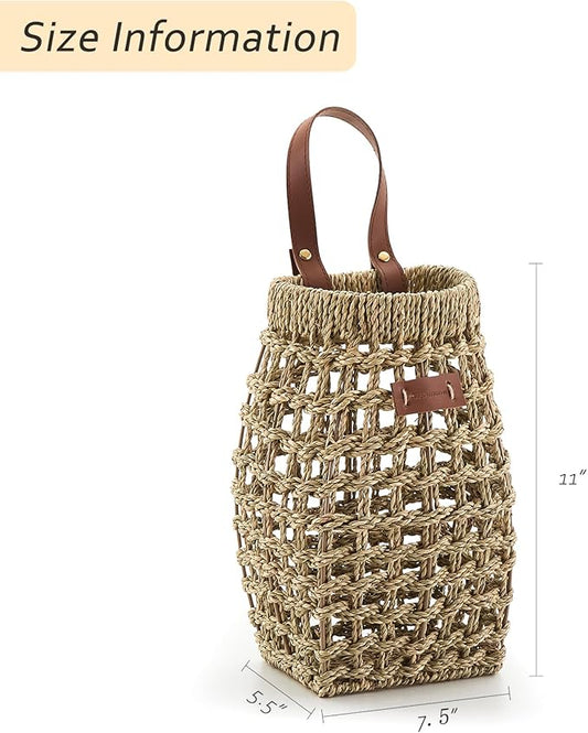 Woven Front Door Basket Water Hyacinth Wall Hanging Basket Decorative Boho Mounted Organizer for Dried Flower Plants Storage Basket for Garden, Home, and Farmhouse Décor (C_Seagrass)