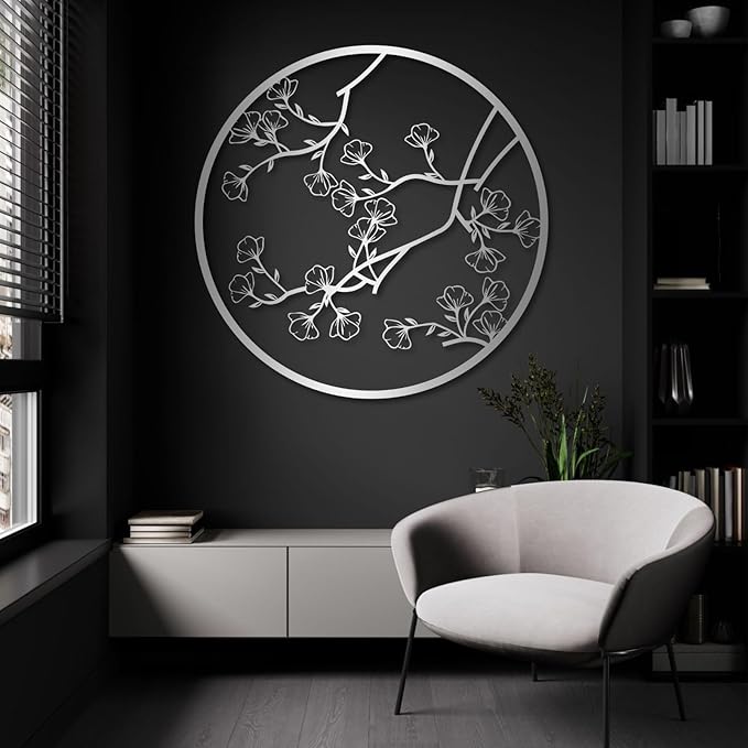 Trpiox Cherry Blossom Metal Wall Art, Cherry Blossom Metal Wall Decor, Minimalist Flower Wall Decor for Living Room, Bedroom, Bathroom, Office (Black,28" H x 28" W / 70 x 70 cm)