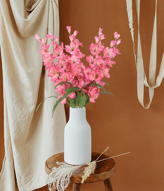 IPOPU Fake Flowers Pink Gladiolus Artificial Flowers 5PCS Silk Gladiolus with Long Stem 33" Dark Pink Artificial Flowers for Wedding Home Party Table Floral Arrangement (Dark Pink)