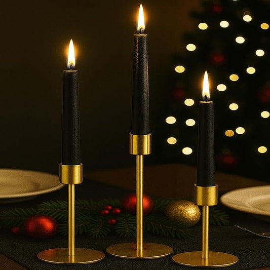 Smtyle Gold Small Dining Table Vintage Candlestick Holders - Metal Taper Candle Holders - Set of 3 Modern Iron Candle Sticks for Centerpieces Decor,Weddings,Housewarming Gifts
