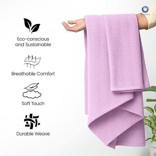 100% Extra-Long Staple Cotton Herringbone Multipurpose Blanket | Soft & Breathable, Lightweight All-Season Throw for Sofa/Couch/Bed | Machine Washable | (Herringbone - Lavender, King)
