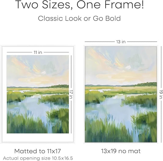Homeforia 13x19 Picture Frame White, High End Metal 13 x 19 Poster Frames with Mat 11 x 17 for Photo, 13x19 White Frame Matted to 11x17 inch Print, 19x13 Thin Frame, Tempered Glass, Wall Kit, Set of 1