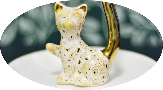 Happy Cat Natural Pattern Glazed Plated Gold Ceramic Elegant Engagement Wedding Rings Trinket Dish