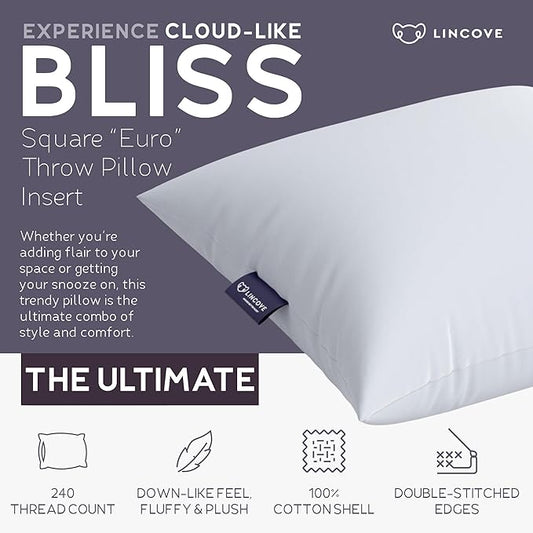 Lincove Euro Throw Pillow Insert Square 14"x22" Pillow – Made in Canada, 100% Cotton Shell, Down Alternative Filling, Vegan-Friendly, Hypoallergenic - Decorative Couch Pillows, 1 Pack