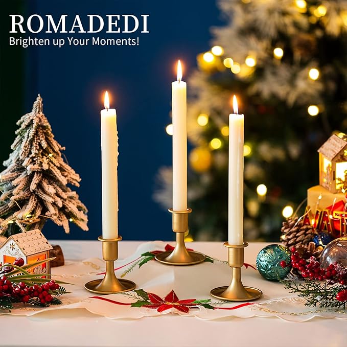 Candlestick Holders Taper Candle Holders, Romadedi Gold Candle Stick Candle Holder for Table Centerpiece, Wedding Reception, Festive Christmas Mantel Decoration or Home Decor, Set of 18