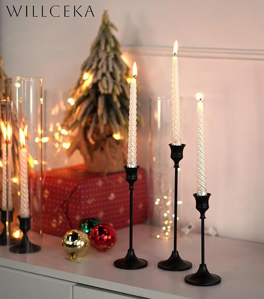 Willceka Black Candlestick Holders, Taper Candle Holders, Set of 3 Matte Black Candle Holder Set, Vintage Table Centerpiece for Wedding Christmas Holiday