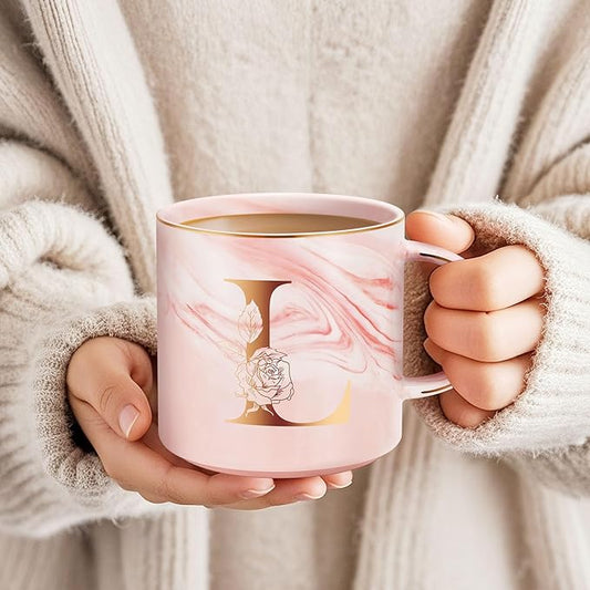 Valentines Day Gifts for Her, Anniversary Birthday Galentines Gifts for Women Mom Grandma Friend Sister Wife Teacher Coworker, Personalized Initial Customized Gift Monogrammed A-Z Coffee Mug 12 OZ(L)