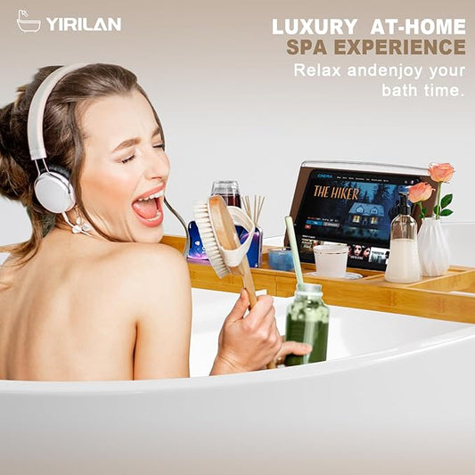 Yirilan Bamboo Bathtub Tray Caddy,Bath Tray,Bamboo