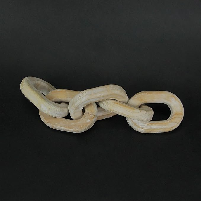 13 Inch Wood Chain Link Home Decor Sculpture Decorative Rustic Farmhouse Accent
