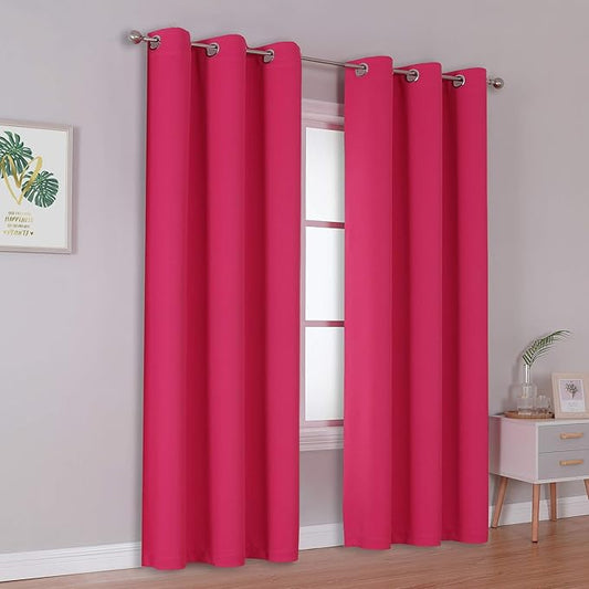 DUALIFE 84 Inch Fuschia Hot Pink Curtain Panels for Girls Bedroom- Room Darkening Grommet Thermal Insulated Drapes for Living Room 42''x 84'' Raspberry Sorbet 2 Panels