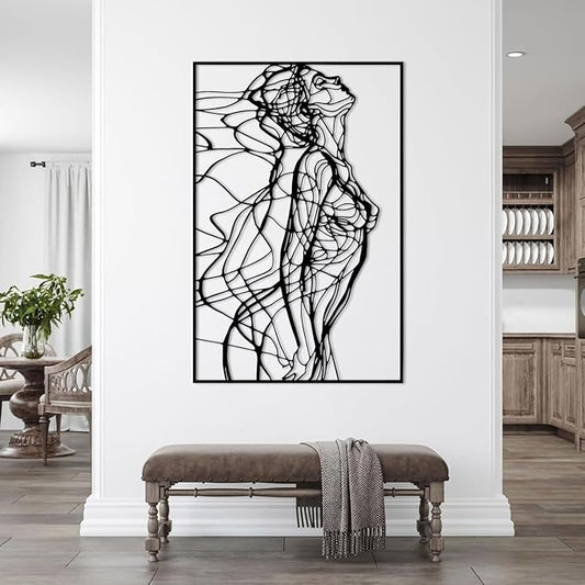 BIANGING Modern Woman Face Metal Wall Decor, Abstract Woman Face Metal Wall Decor, Abstract Female Line Wall Art, Minimalist Line Wall Art for Bathroom Living Room Bedroom (Black, 59"x40"/150x100cm)