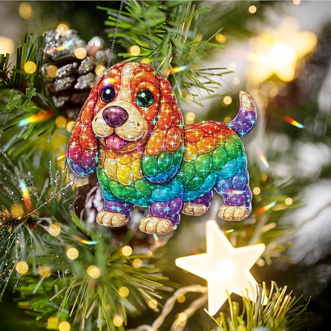 Rainbow Puppy Joy Acrylic Suncatcher, Window Hanging Sun Catcher Ornament, Crystal Prism Light Catcher Decor, Sunlight Window Decor, Aesthetic Home Decor Gift