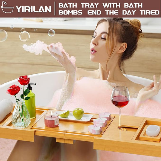 Original Wood Color Foldable Bamboo Bathtub Caddy, Bathtub Tray, Can Place Wine Glasses, Books, Mobile Phones Multifunctional Bath Tub, Suitable for Gifts in Various Festivals